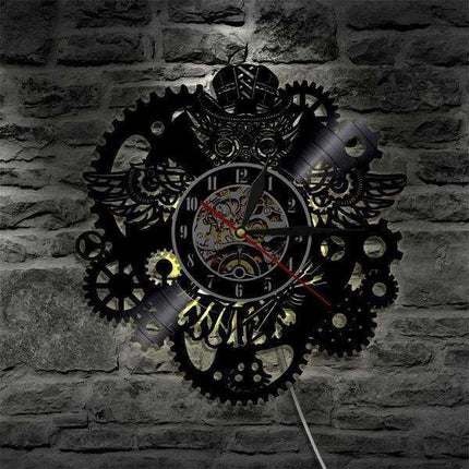 Steampunk ugle vægur med LED-lys