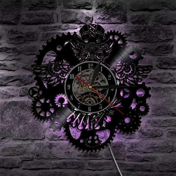 Steampunk ugle vægur med LED-lys
