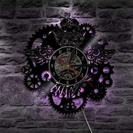 Steampunk ugle vægur med LED-lys
