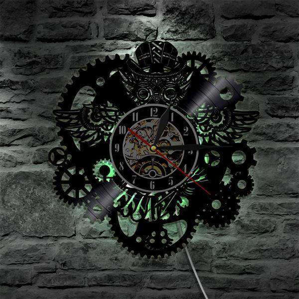 Steampunk ugle vægur med LED-lys
