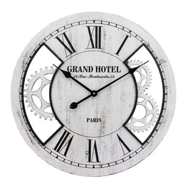 Stort hvidt vintage vægur Grand Hotel