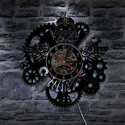 Steampunk ugle vægur med LED-lys