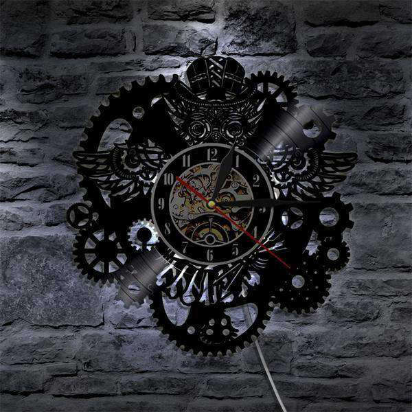 Steampunk ugle vægur med LED-lys