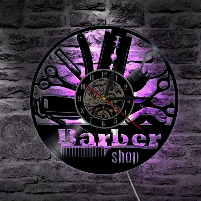 Barbershop vinyl vægur med LED-lys