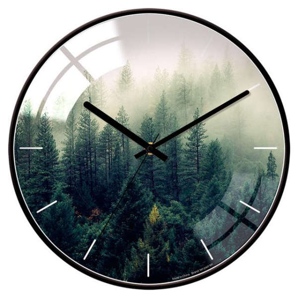 Moderne vægur med grønne blade motiv