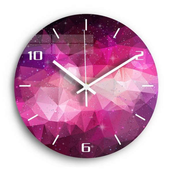 Lydløst glas vægur med galakse motiv