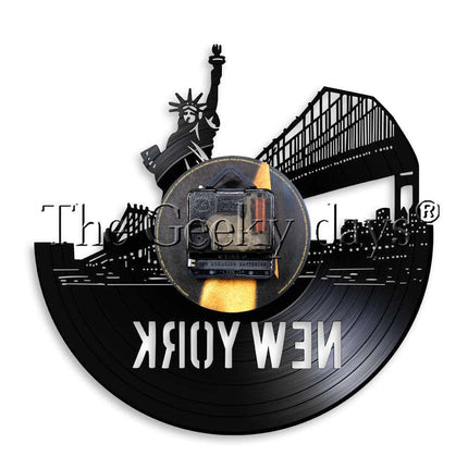 Vægur af vinylplade med Brooklyn Bridge