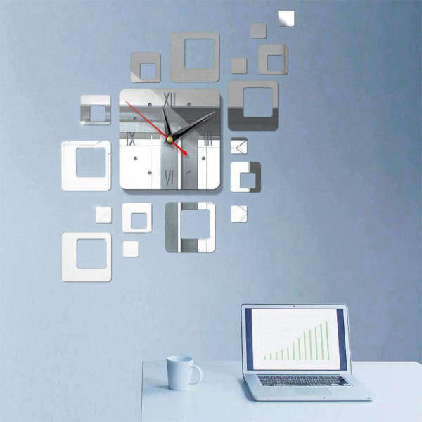 Firkantet design vægur med spejleffekt