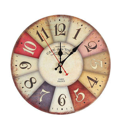 Farverigt retro cafe vægur i træ