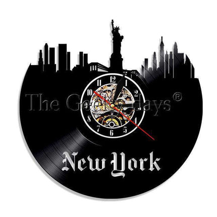Vinylplade vægur med New York skyline