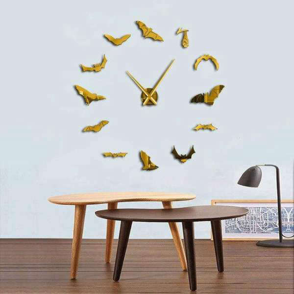 Stort 3D vægur med flagermus