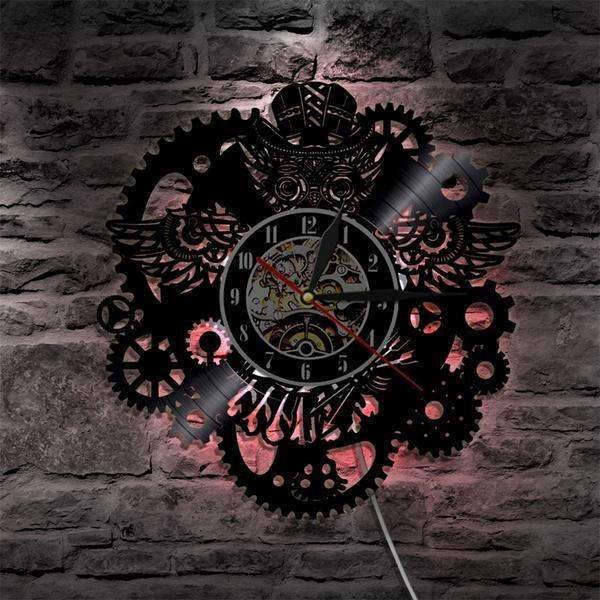 Steampunk ugle vægur med LED-lys