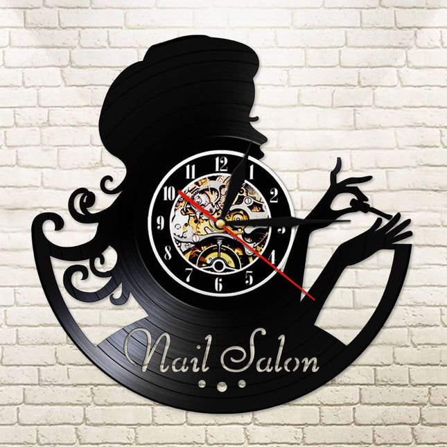 Vinylplade ur til neglesalon dekoration