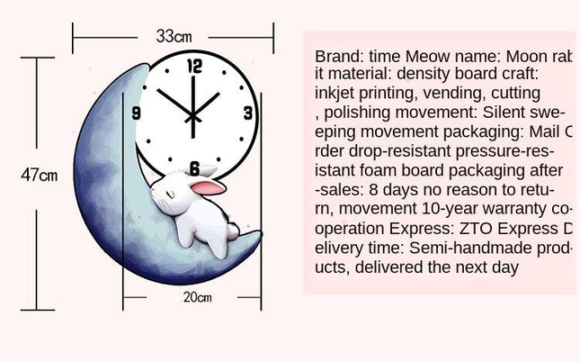 Vægur til børneværelse med kanin måne