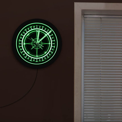 Rundt LED vægur med kompas design