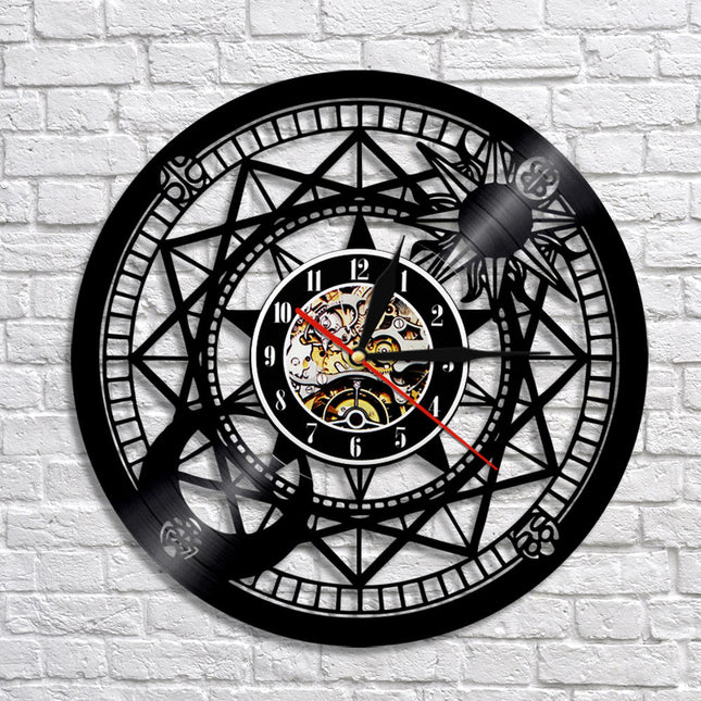 Astrologisk vægur af sort vinylplade