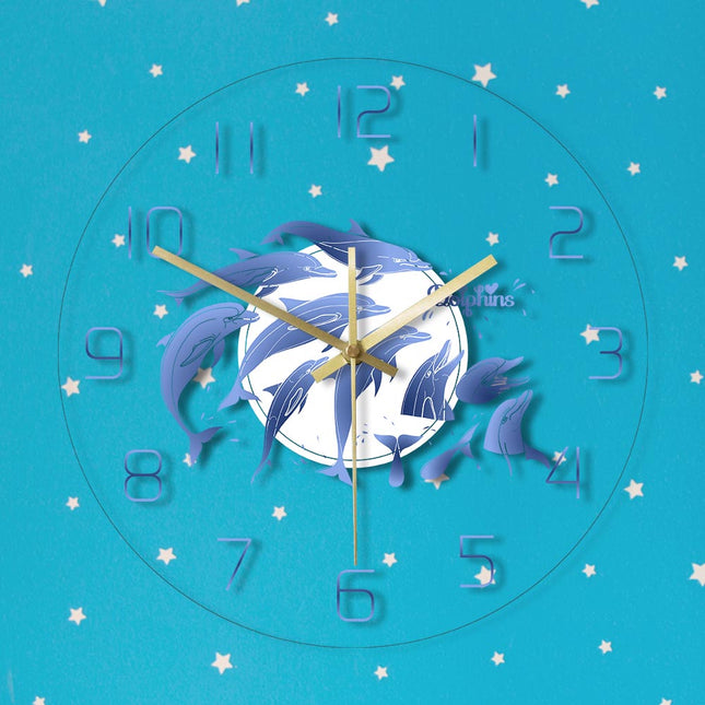 Moderne vægur med blå delfiner