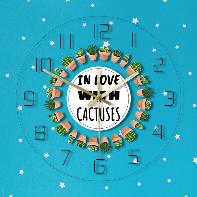 Sjovt akryl vægur med kaktus motiv