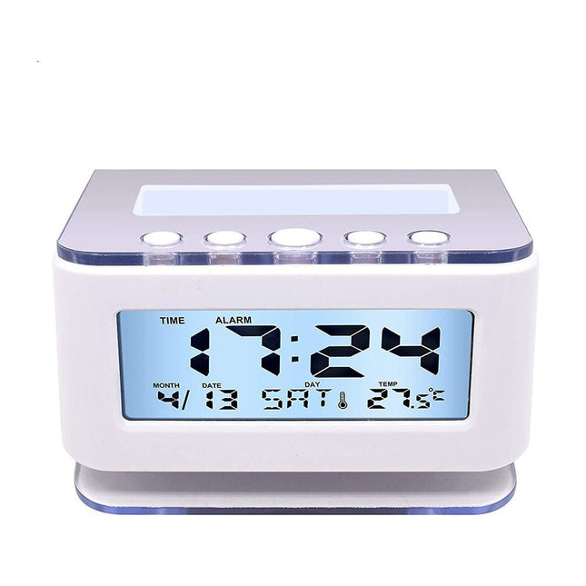 Digitalt vækkeur med dato og temperatur