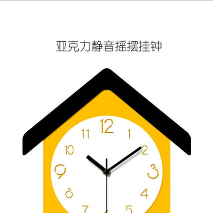 Gult hus vægur med pendul fugl