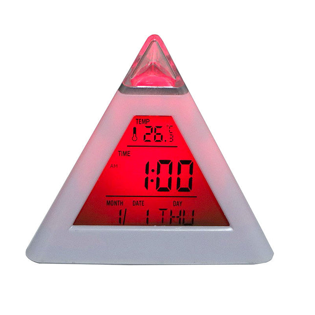 Pyramide vækkeur med farveskiftende lys