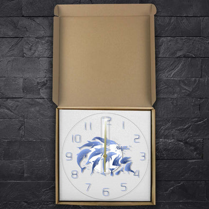 Moderne vægur med blå delfiner