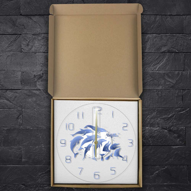 Moderne vægur med blå delfiner