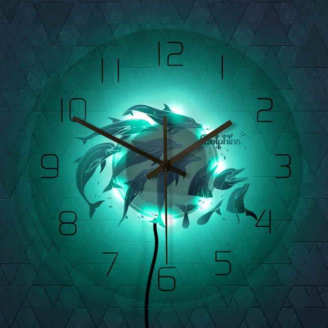 Moderne vægur med blå delfiner