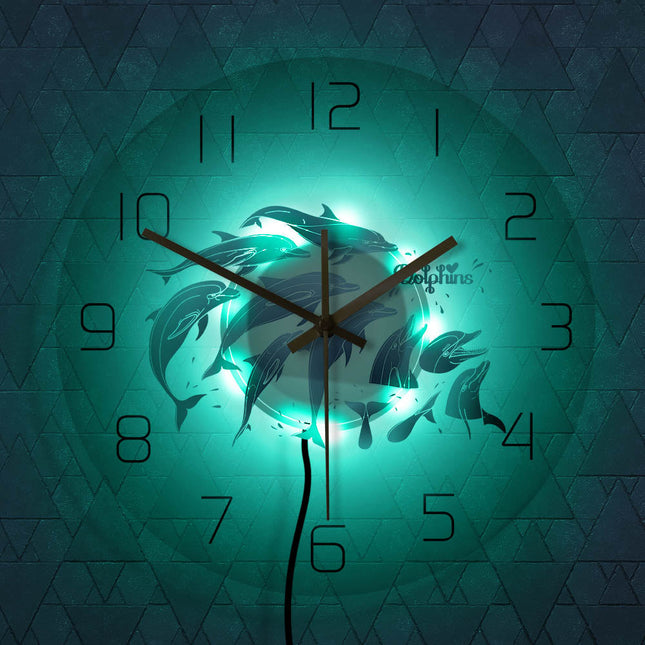 Moderne vægur med blå delfiner