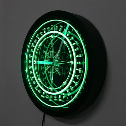 Rundt LED vægur med kompas design