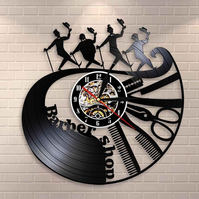 Vinylplade ur til barbershop frisør gave