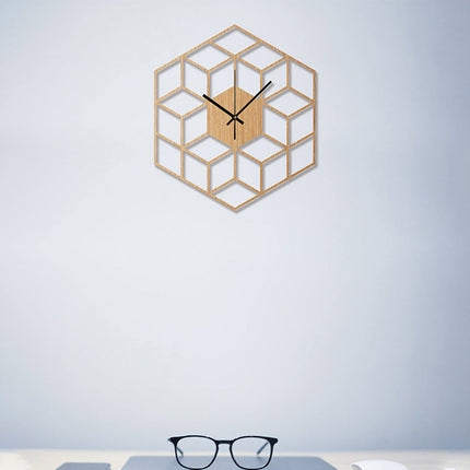 Geometrisk vægur i træ med 3D-effekt