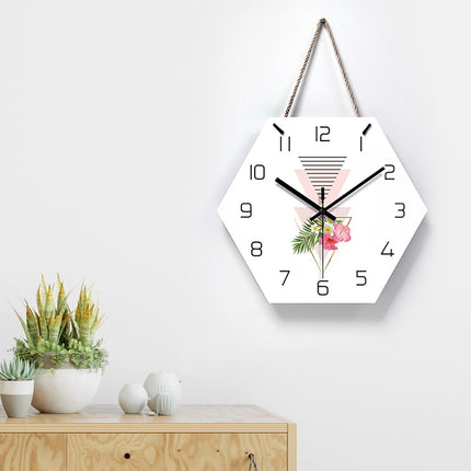 Sekskantet vægur med geometrisk blomsterdesign