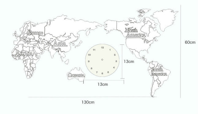 Stort verdenskort vægur med tidszoner