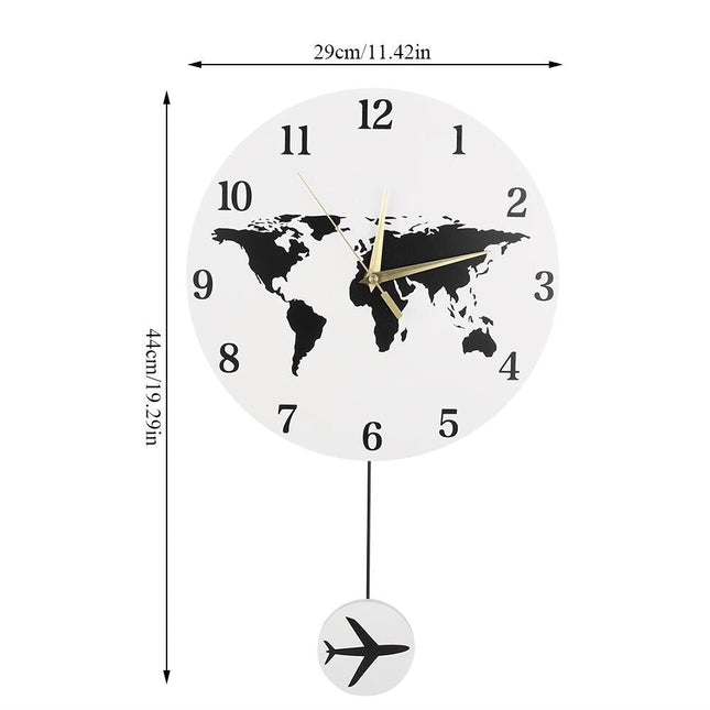 Verdenskort vægur med fly pendul