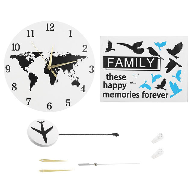 Verdenskort vægur med fly pendul