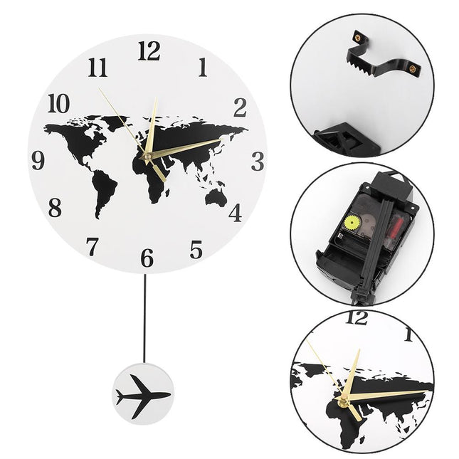 Verdenskort vægur med fly pendul