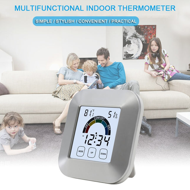 Digitalt skrivebordsur med vejrudsigt