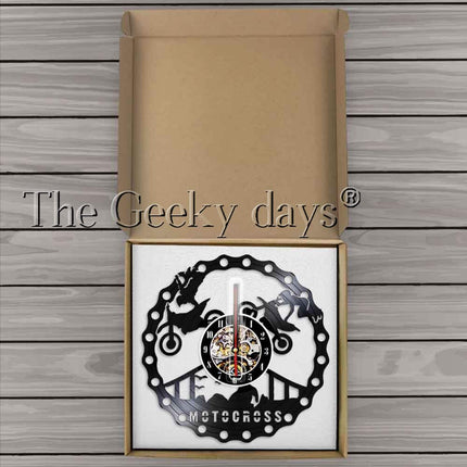 Motorcykel vægur af vinylplade design