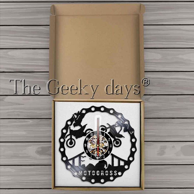 Motorcykel vægur af vinylplade design