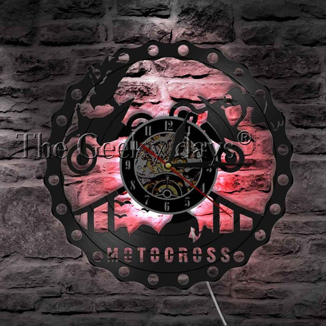 Motorcykel vægur af vinylplade design