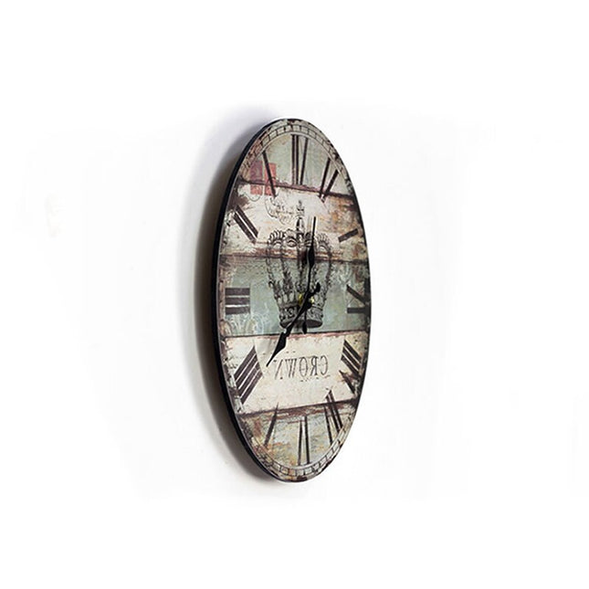 Retro vægur i træ med krone