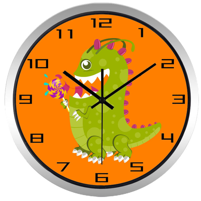 Orange børneur med grøn dinosaur