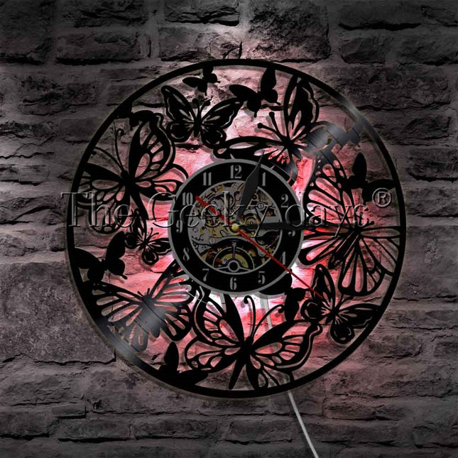 Vinyl ur med smukke sommerfugle motiv
