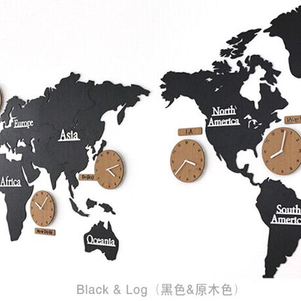 Vægur med verdenskort og 5 tidszoner