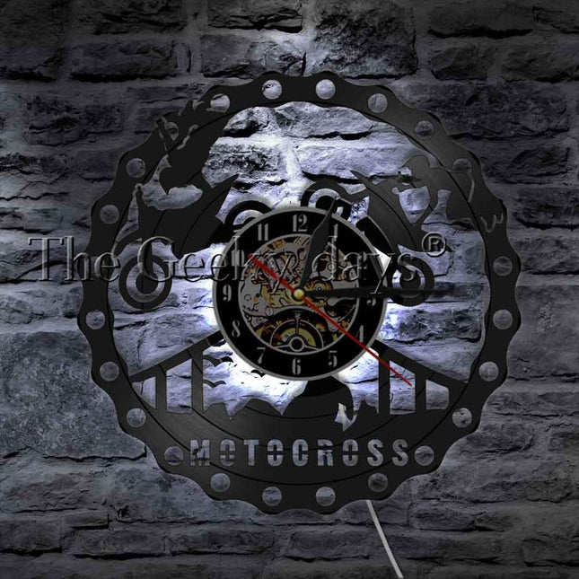 Motorcykel vægur af vinylplade design