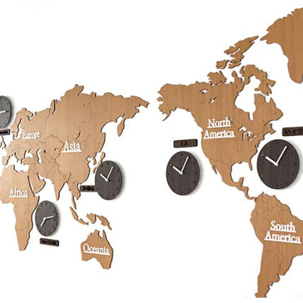 Vægur med verdenskort og 5 tidszoner