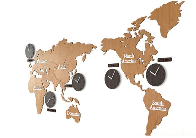 Vægur med verdenskort og 5 tidszoner