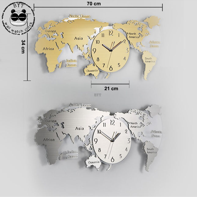 Stort vægur med verdenkort til køkken