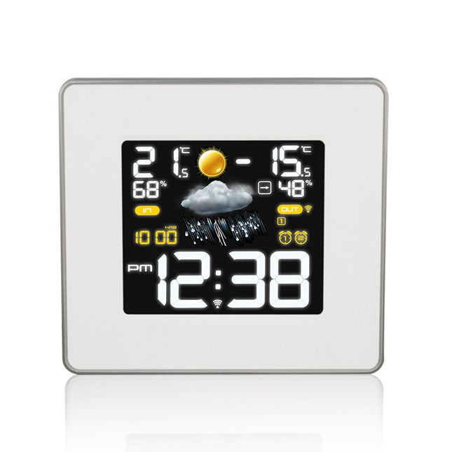 Firkantet digitalt vækkeur med vejrstation